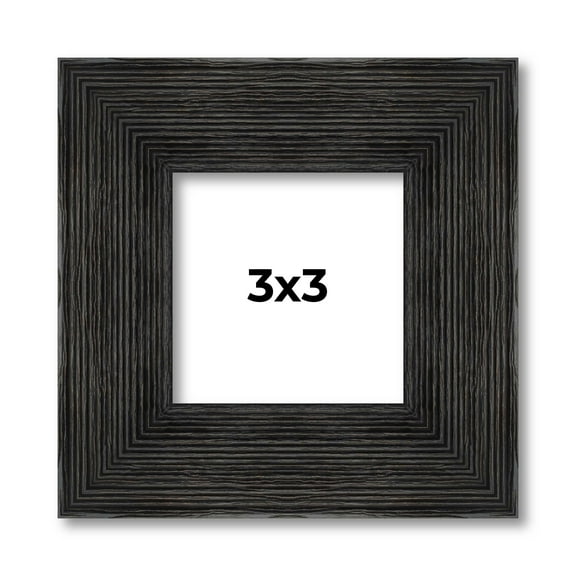 3x3 Distressed Black Wood Picture Square Frame - Includes UV Acrylic, Foam Board Backing & Hanging Hardware