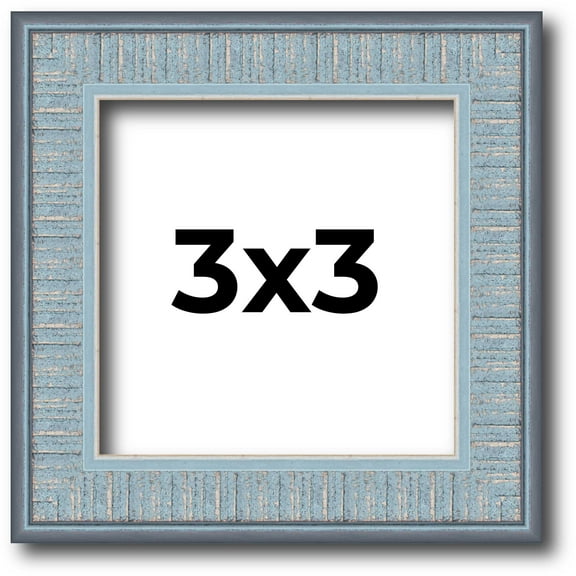 3x3 Frame Blue Scuffed Farm Board Solid Wood Picture Frame Width 0.75 Inches | Interior Depth 0.5