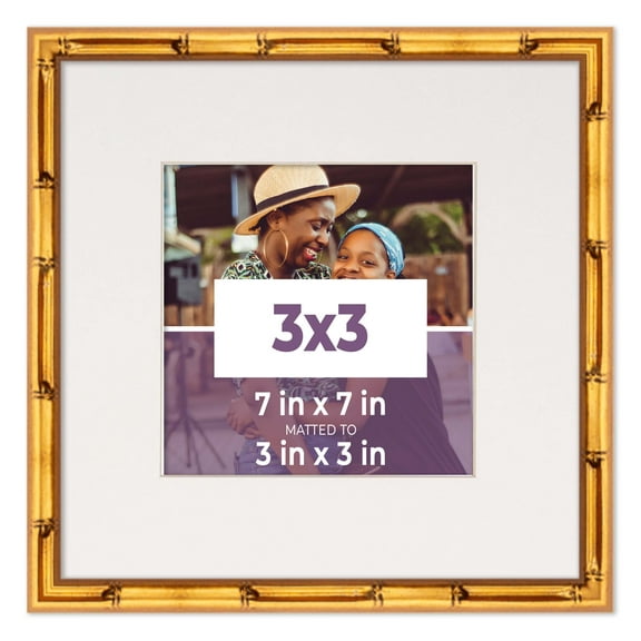 3x3 Frame Gold Bamboo With White Picture Mat For 3x3 Photo - Gold Bamboo 7x7 Frame To Display Print