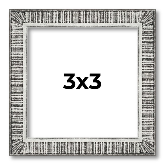 3x3 Frame Silver Grey Distressed Solid Wood Picture Frame | 0.75 Inch Moulding Width | Interior
