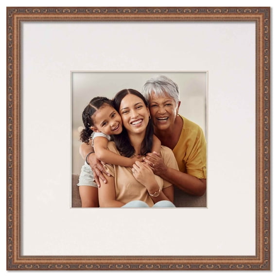 3x3 Frame with Mat - Antique Gold 7x7 Frame Wood Made to Display Print or Poster Measuring 3 x 3
