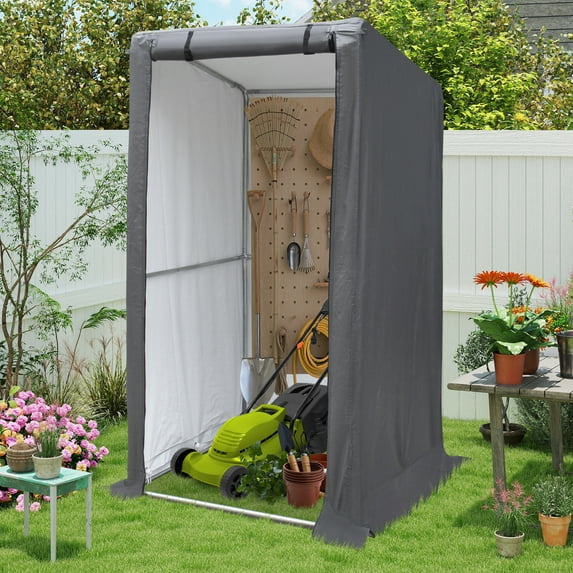3x3 Ft Outdoor Storage Shelter Shed, Waterproof Heavy Duty Storage Shed with Roll-up Zipper Door and Sloping Roof, Portable Storage Tent for Tool Shed, Bike, Gray