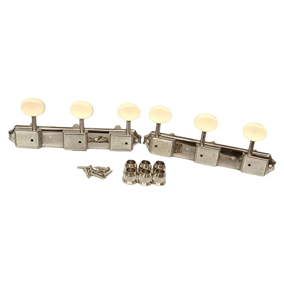3x3 Guitar Tuning Pegs Vintage Keys 3 on a Plate Tuners Nickel w/Aged White