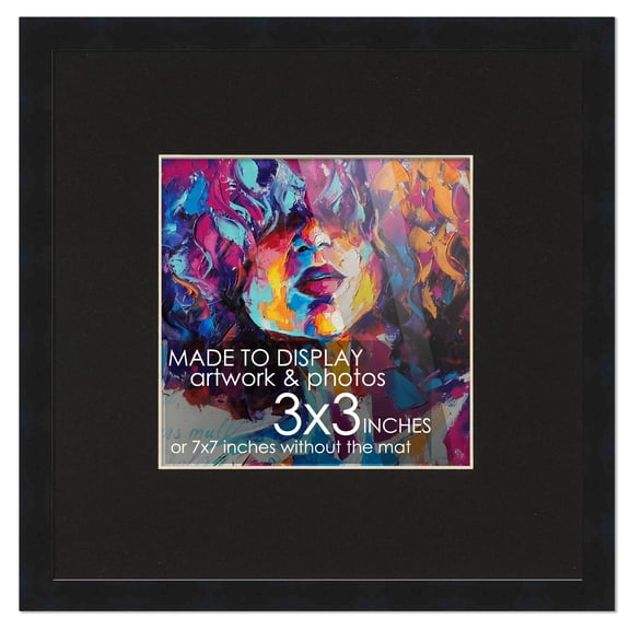 3x3 In Frame Black Matted for 3x3 In Picture or 7x7 Art Poster Without Photo Mat - Display Your 3 x