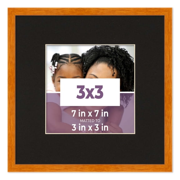 3x3 In Frame Honey Pecan With Black Picture Mat For 3x3 In Photo - Honey Pecan 7x7 Frame To Display