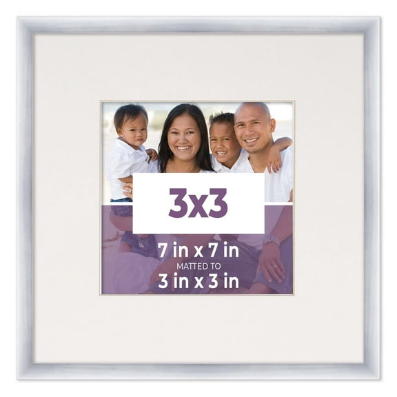 3x3 In Frame Silver With White Picture Mat For 3x3 In Photo - Silver 7x7 Frame To Display Print or