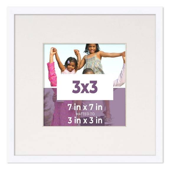 3x3 In Frame White With White Picture Mat For 3x3 In Photo - White 7x7 Frame To Display Print or