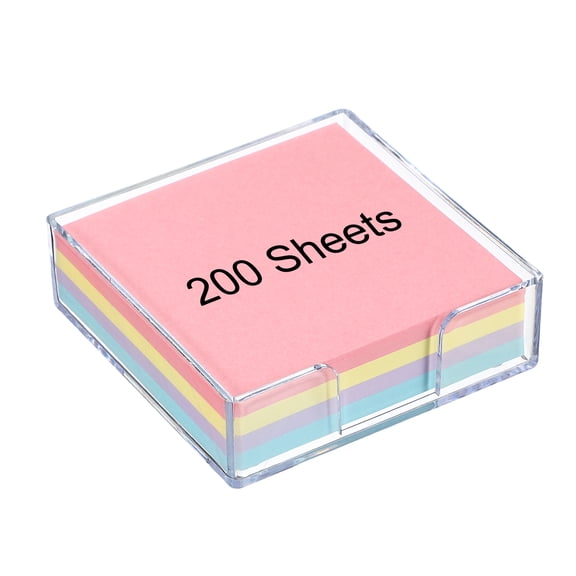 3x3 Inch 1 Pcs Sticky Note Holder with 200 Sheets Self-Stick Note Memo Pad Dispenser Office Desk Organizer Supplies for Home Office Desktop, 4 Colors In One