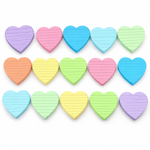 3x3 Inch Light Colors Classic Heart Shape Sticky Notes, 24 Pack