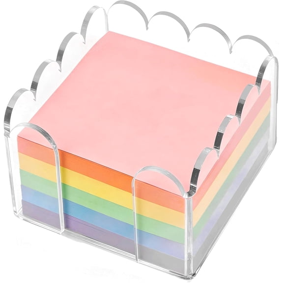 3x3 Inch Scalloped Acrylic Sticky Note Holder, Clear Cute Post It Dispenser, Notepad Holder with Wave Design, Thick Desk Organizer for Office, Home, Dorm, Classroom