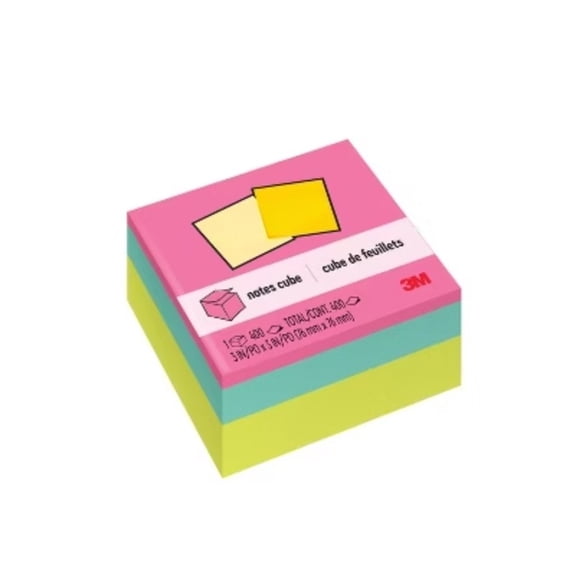 3x3 Inch Sticky Notes Cube - Pink Wave Collection, 400 Sheets, Multicolor Uncoated Paper