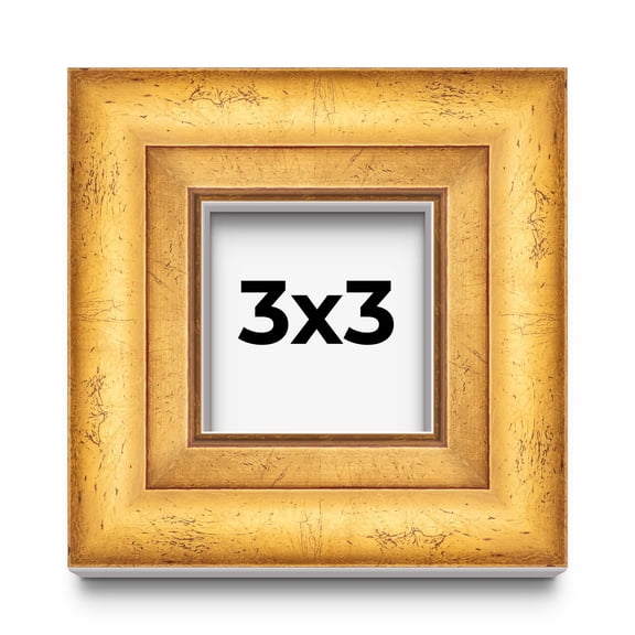 3x3 Shadow Box 1.75" Deep Gold Picture Frame - UV Acrylic, Backing, Hanging Hardware