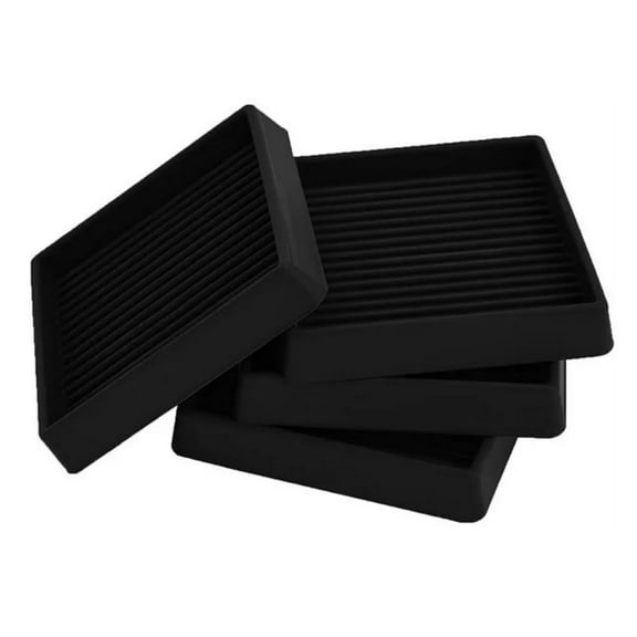 3x3 in Square Rubber Furniture Caster Cups, Boriyuan Anti-Sliding Furniture Pads Bed Stopper Floor Protectors with Grip - Protect Any Flooring (Black, 4 Pack)