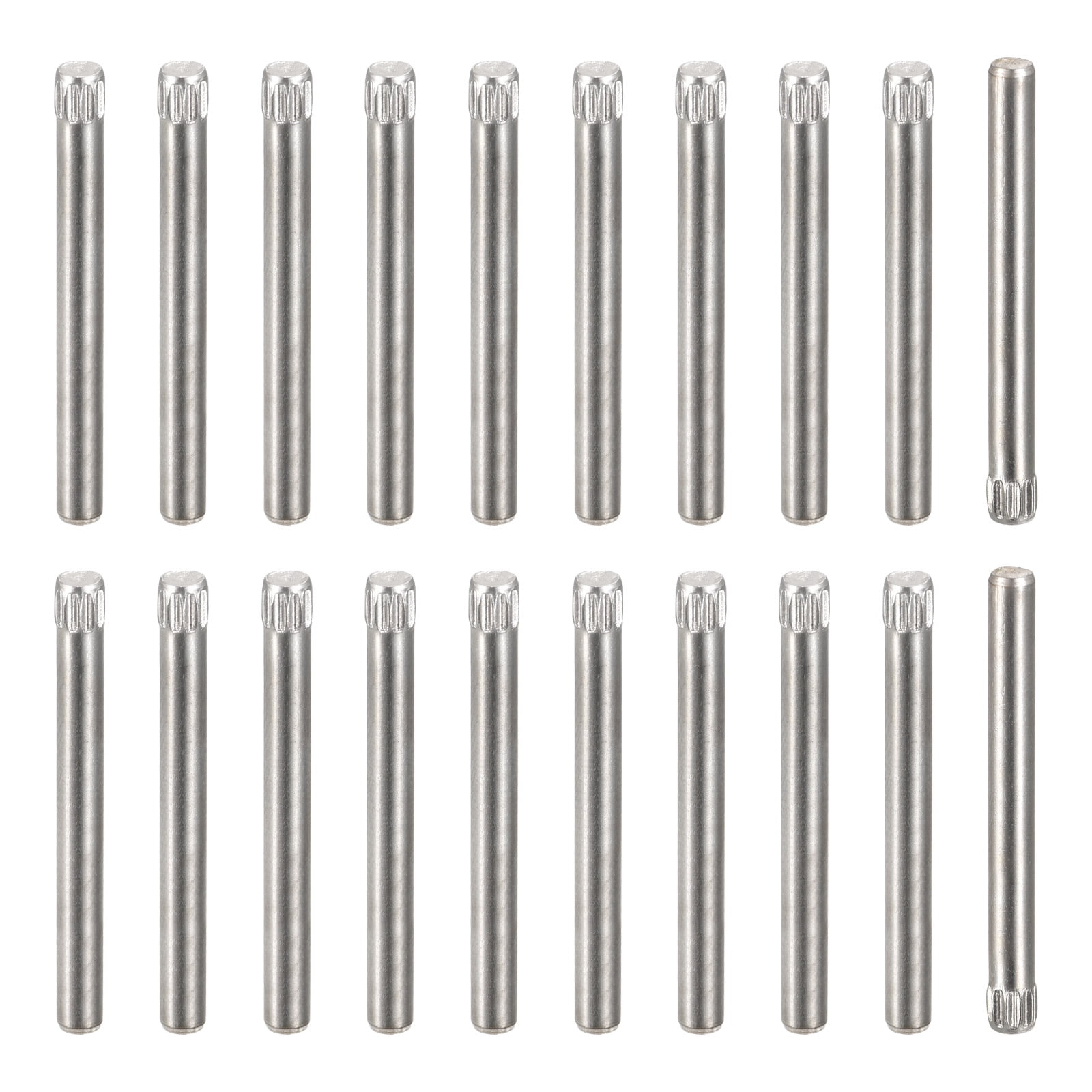 3x35mm 304 Stainless Steel Dowel Pins, 20 Pack Knurled Head Flat End