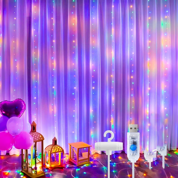 3x3m Ultra - Large Area Curtain Lights! Equipped with 300 Multicolor - toned LED Beads and operating at 24V safe voltage,