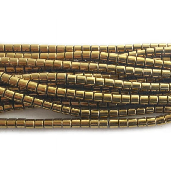 3x3mm Gold Hematite Small Tube Beads Genuine Gemstone Natural Jewelry Making