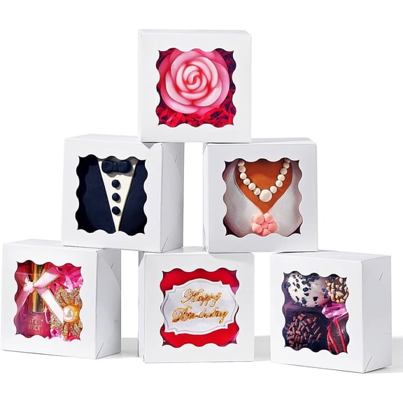 3x3x1.5Inches 50 count Mini Bakery Boxes with Window for Homemade Soap,Cookies, truffle, Covered Strawberries