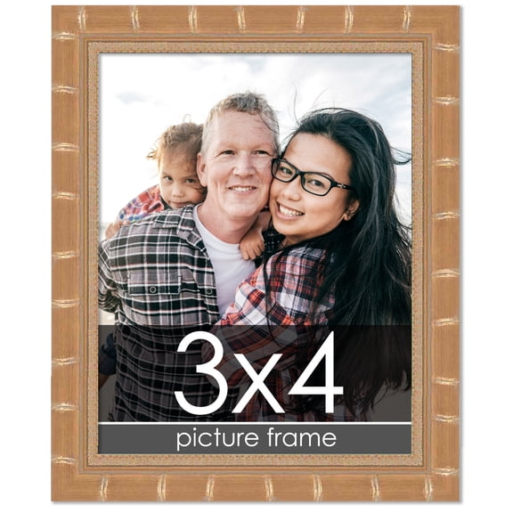 3x4 Gold Modern Bamboo Picture Frame - UV Acrylic, Foam Board Backing, Hanging Hardware