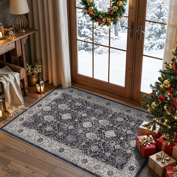 3x4 Black Runner Rug, Indoor Low Pile Floor Mat for Entryway Kitchen Bedroom Living Room