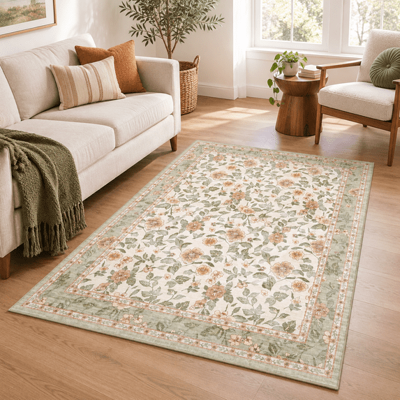 3x4 Flwashable Entryway Rug: Non Slip Vintdoor Mat Low Pile Stain ...