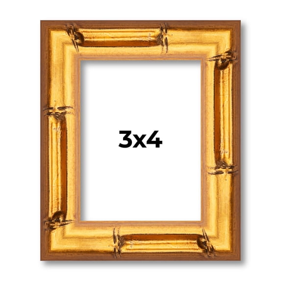 3x4 Frame Gold Bamboo Solid Wood Picture Frame | 1 Inch Moulding Width | Interior Frame Depth 0.75