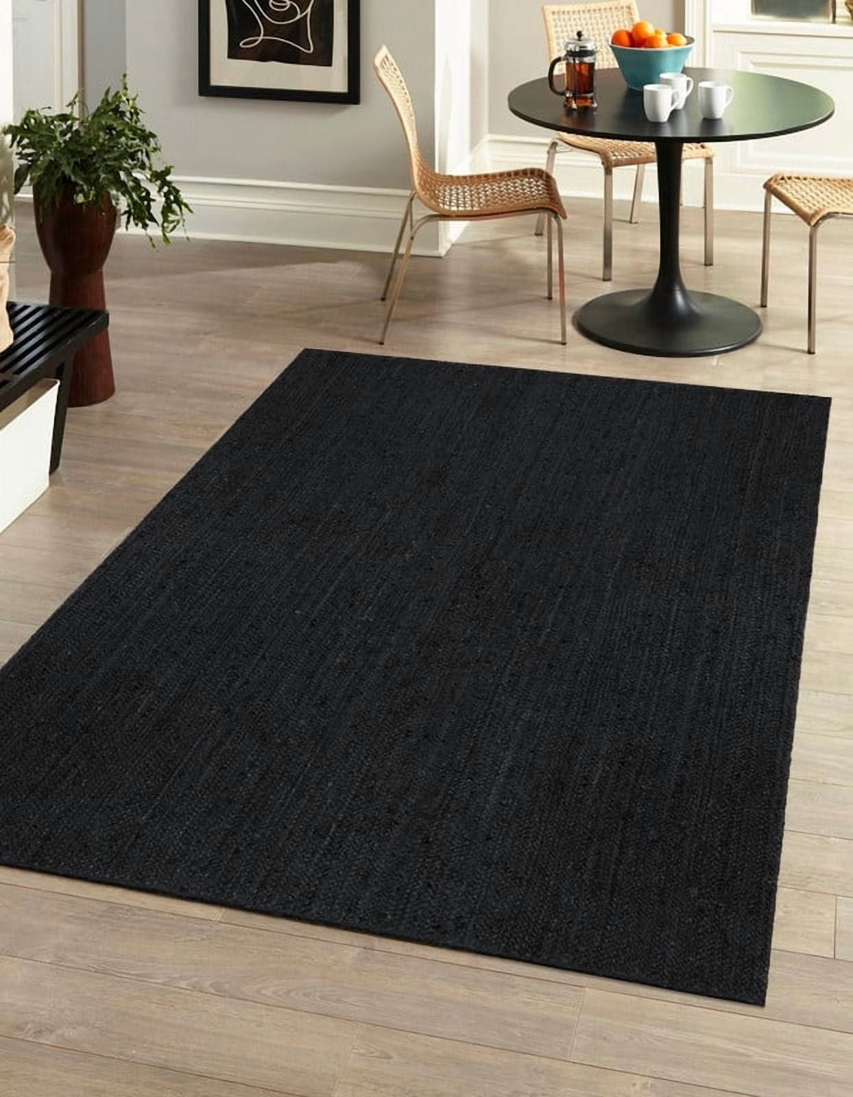 3x4 Ft Black Jute Area Rug, Hand-Woven, Reversible, Farmhouse Boho Style, Durable & Pet-Friendly Rug for Living Room, Dining Room, and Bedroom