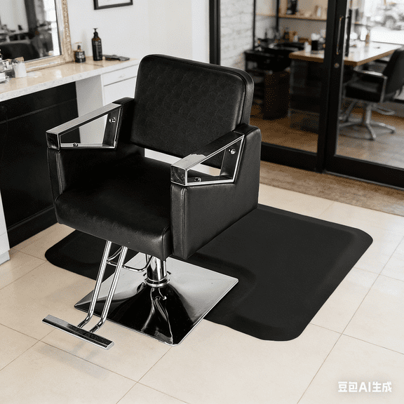 3x4 Ft Heavy Duty Anti-Fatigue Salon Mat 1/2 Inch Thick, Comfort Floor Cushion for Beauty Salon Barbershop Spa Kitchen, Non-Slip PVC High-Density Foam Standing Mat for Hair Stylists, Black