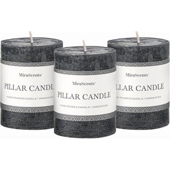 3x4 Inch Black Pillar Candles Set of 3 - Hand-Poured Unscented Candles, Long Clean Burning, Large Big Candle, Smokeless Dripless Candle for Dinner Table, Wedding, Home, Bathroom, Gothic Decor