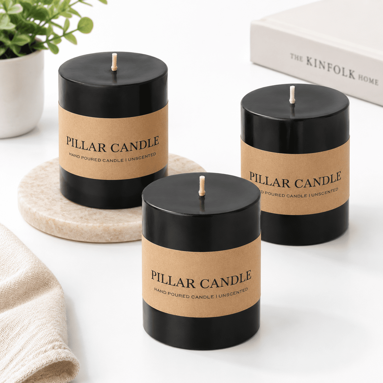 3x4 Inch Black Pillar Candles Set Of 3, Unscented Dripless Candles For ...