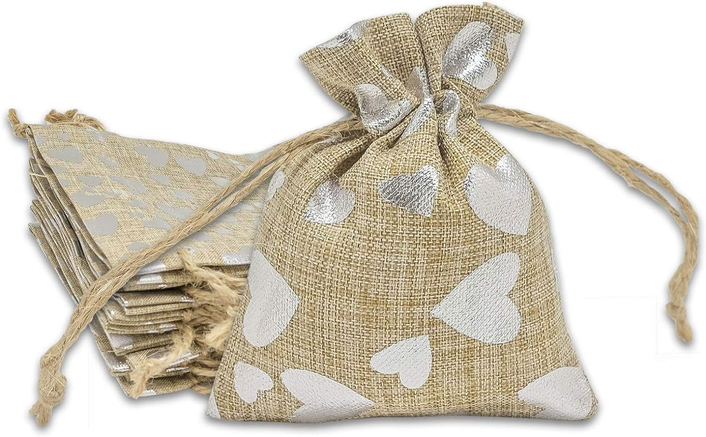 3x4 Jute Burlap Canvas Reusable Gift Bags w. Drawstrings (Silver , X ...