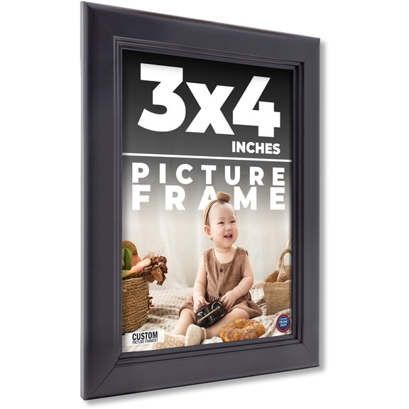 3x4 Refined Black Picture Frame - UV Acrylic, Foam Board Backing, Hanging Hardware