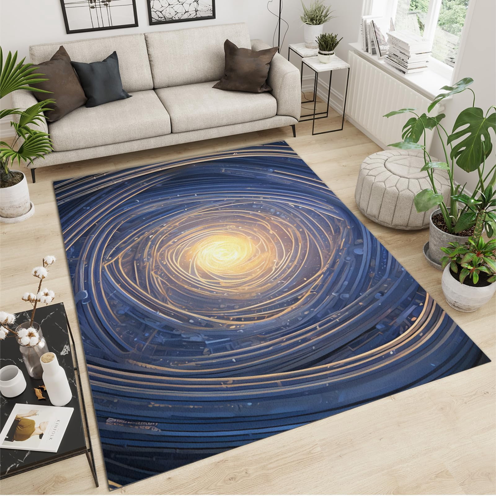 3x4ft Kids Rug,Abstract Blue Geometric Swirl Dining Room Rug,Visual ...