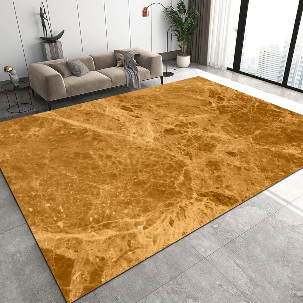 3x4ft Luxurious Golden Marble Texture Area Rug, Abstract Art Design ...