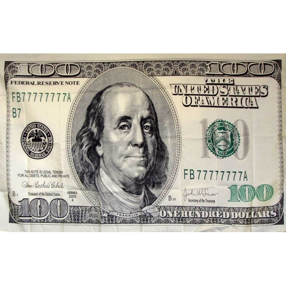 3x5 100 One Hundred Dollar Bill Benjamin Franklin Flag 3'x5' Brass Grommets