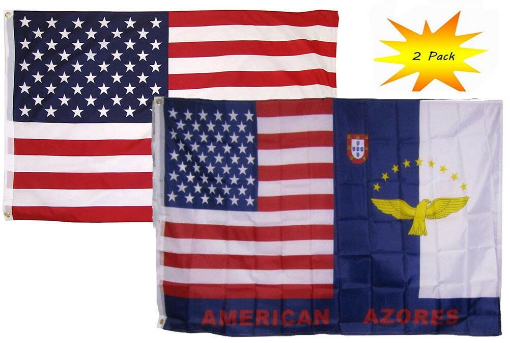 3x5 3’x5’ Wholesale Set (2 Pack) USA American & USA Azores Hybrid Flag Banner