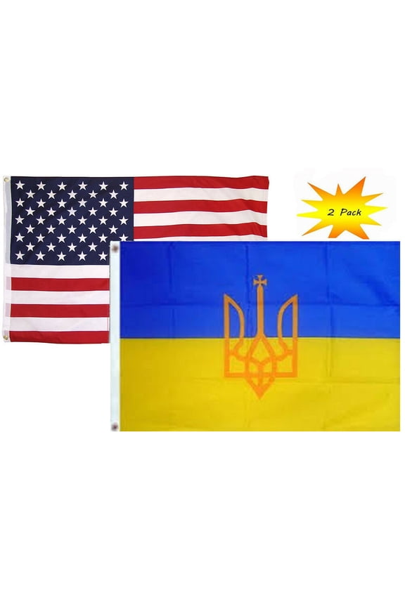 3x5 3x5 Wholesale Set (2 Pack) USA American & Ukraine Large Trident Flag