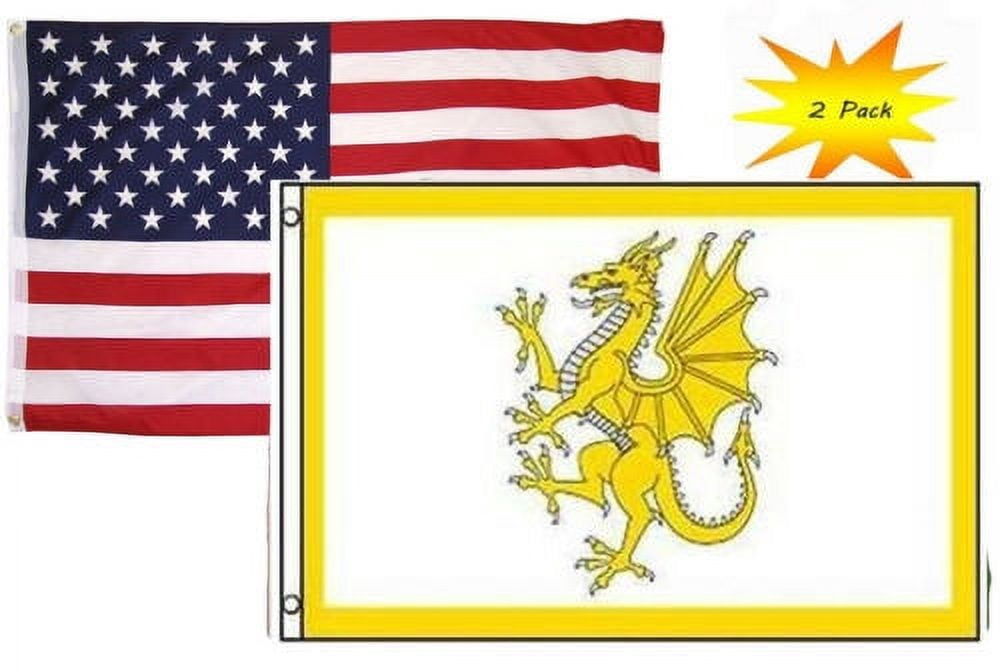 3x5 3’x5’ Wholesale Set (2 Pack) USA American & Welsh Dragon Wales Flag Banner