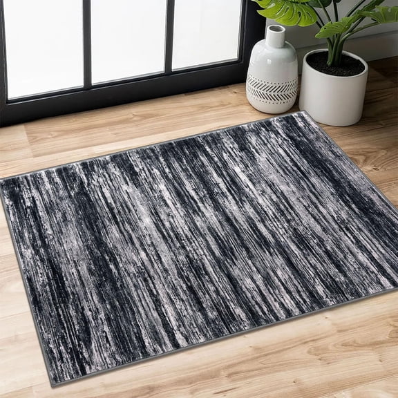 3x5 Abstract Area Rug for Entryway, Navy Blue Gray Neutral Soft Washable Low-Pile Carpet with Non-Slip Backing, Indoor Floor Mat for Living Room Bedroom