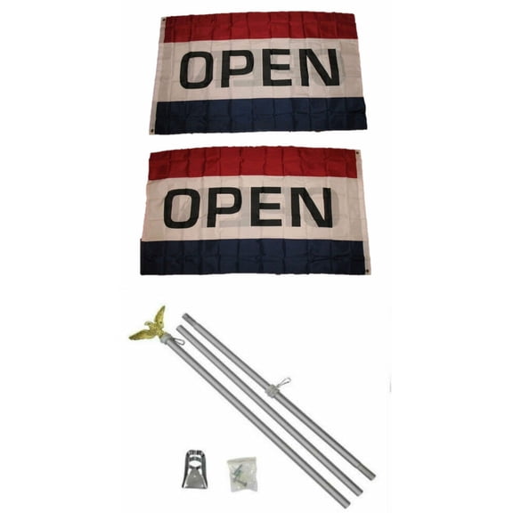 3x5 Advertising OPEN RWB 2ply Flag Aluminum Pole Kit Set 3'x5' Heavy Duty