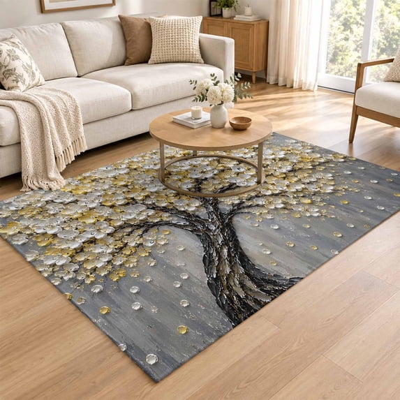3x5 Area Rug, Blooming Tree Low Pile Washable Rugs for Entryway ...