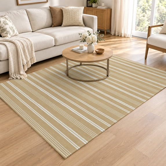 3x5 Area Rug, Brown Beige Striped Low Pile Washable Rugs for Entryway ...