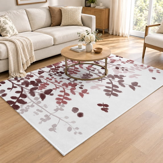 Linken Roo 3x5 Area Rug, Leaves Low Pile Washable Rugs for Entryway, Bathroom ...