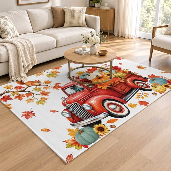 3x5 Area Rug for Living Room,Harvest Autumn Pumpkins Red Car Washable ...