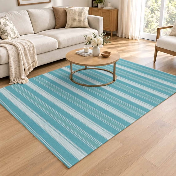 Linken Roo 3x5 Area Rug, Teal Stripes Low Pile Washable Rugs for Entryway ...