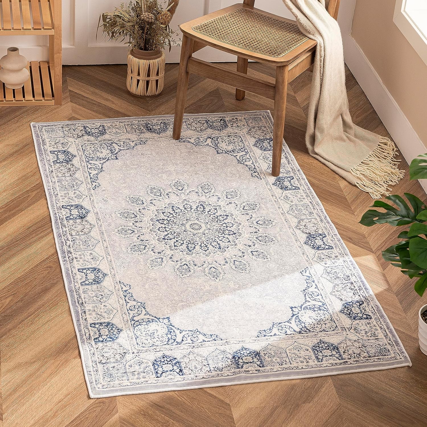 3x5 Area Rug, UltraThin Accent Persian Rug, Non Slip Backing Low Pile