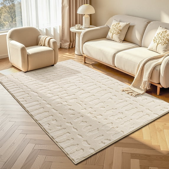3'x5' Area Rug, Yamaziot Soft Washable Living Room Rugs, Modern Bedroom Accent Rug Decor Carpet, 3D Texture Solid Beige
