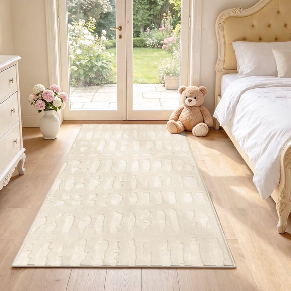 3'x5' Area Rug, Yamaziot Washable Rug, Area Rug for Living Room Bedroom Dining Room, Non Slip Modern Accent Carpet, Solid Beige