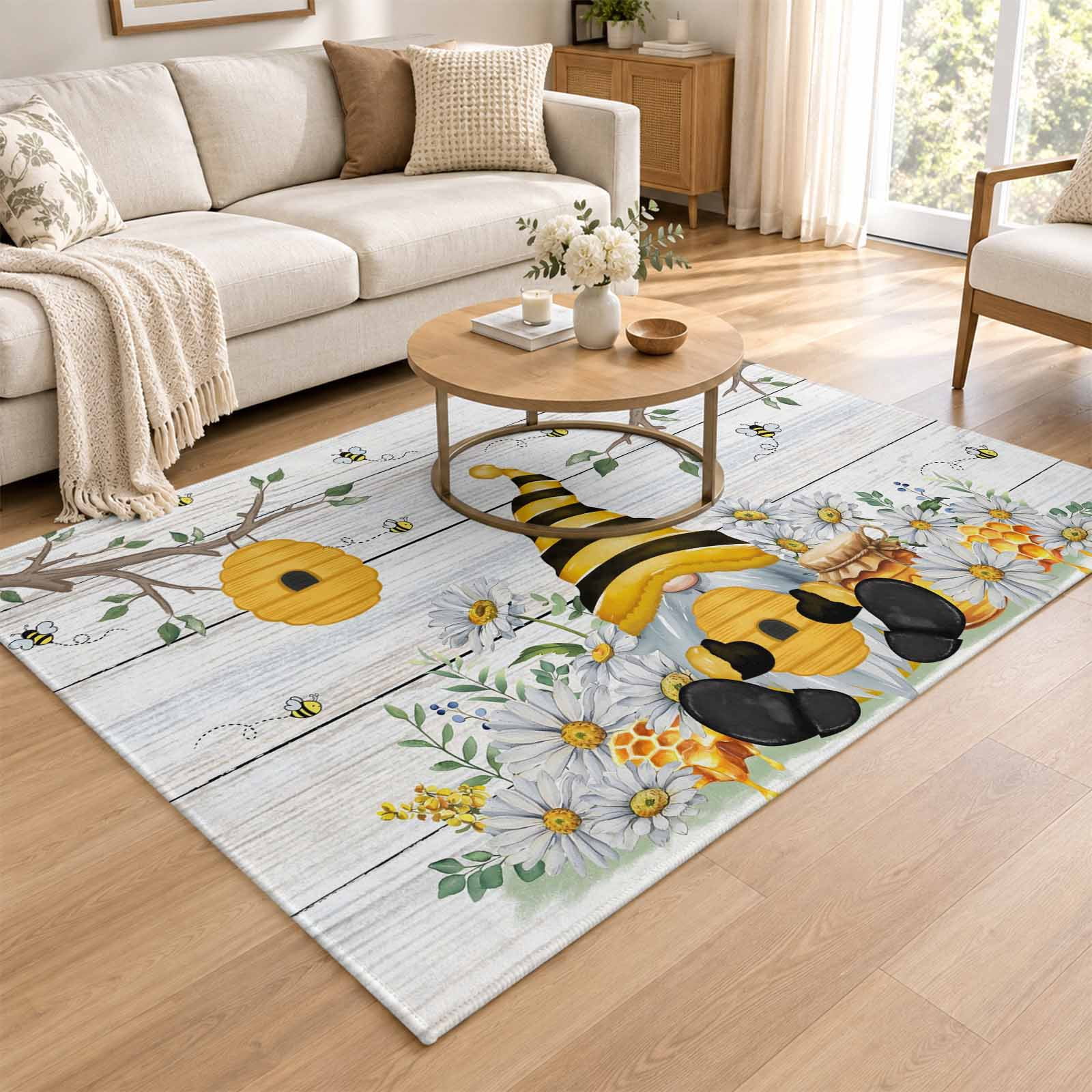 3x5 Area Rug, Yellow Gnomes Low Pile Washable Rugs for Entryway ...