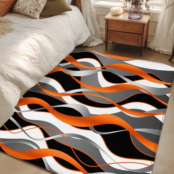 3x5 Area Rugs, Abstract Stripes Non-Skid Rubber Backing Large Rectangle Rugs - Living Room Bedroom Home Office, Retro Modern Orange Black Gray Lines Indoor Floor Mat Carpets Washable Rug
