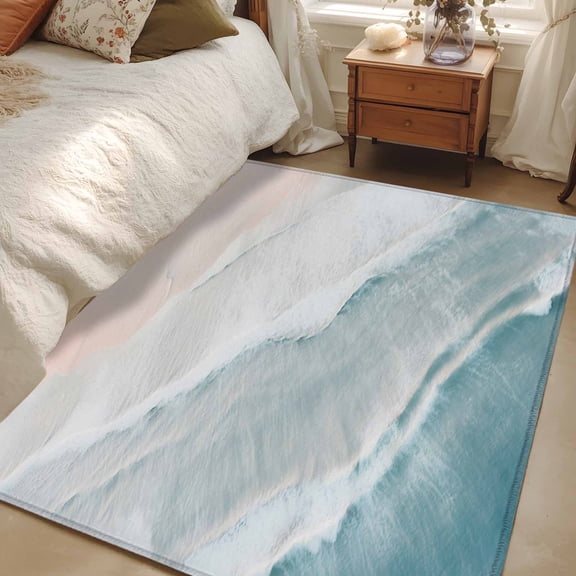 3x5 Area Rugs, Beach Coastal Non-Skid Rubber Backing Large Rectangle Rugs - Living Room Bedroom Home Office, Blue Nautical Summer Ocean Seaside Indoor Floor Mat Carpets Washable Rug